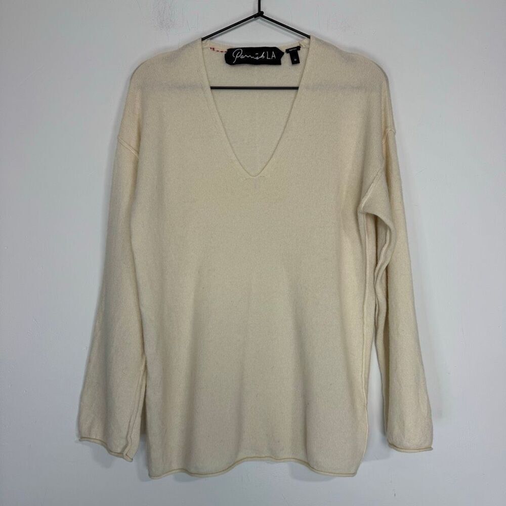Parrish LA Cream V Neck Cashmere Sweater M